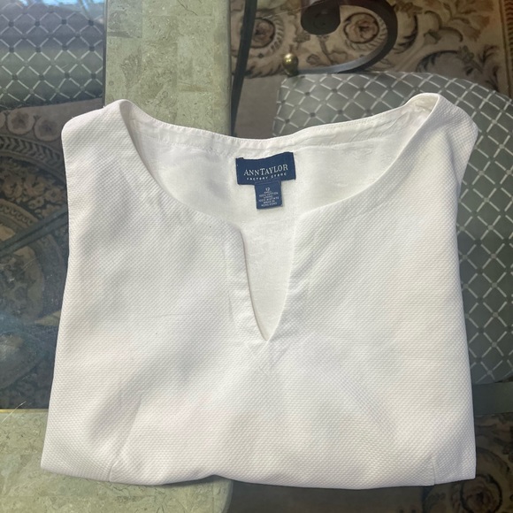 ANN TAYLOR Factory Select White Sleeveless Cotton Round Open V Neck Top - Picture 9 of 14